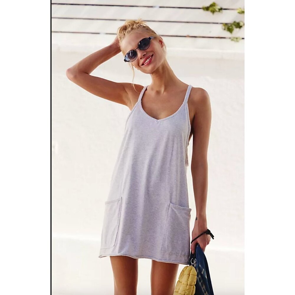 Free People Movement Hot Shot Mini Dress Size XL Light Heather Grey